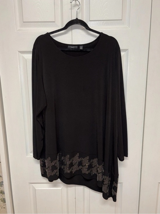 Susan Graver Tops - Susan Graver Black Long-Sleeve Top with Hem Embellishment